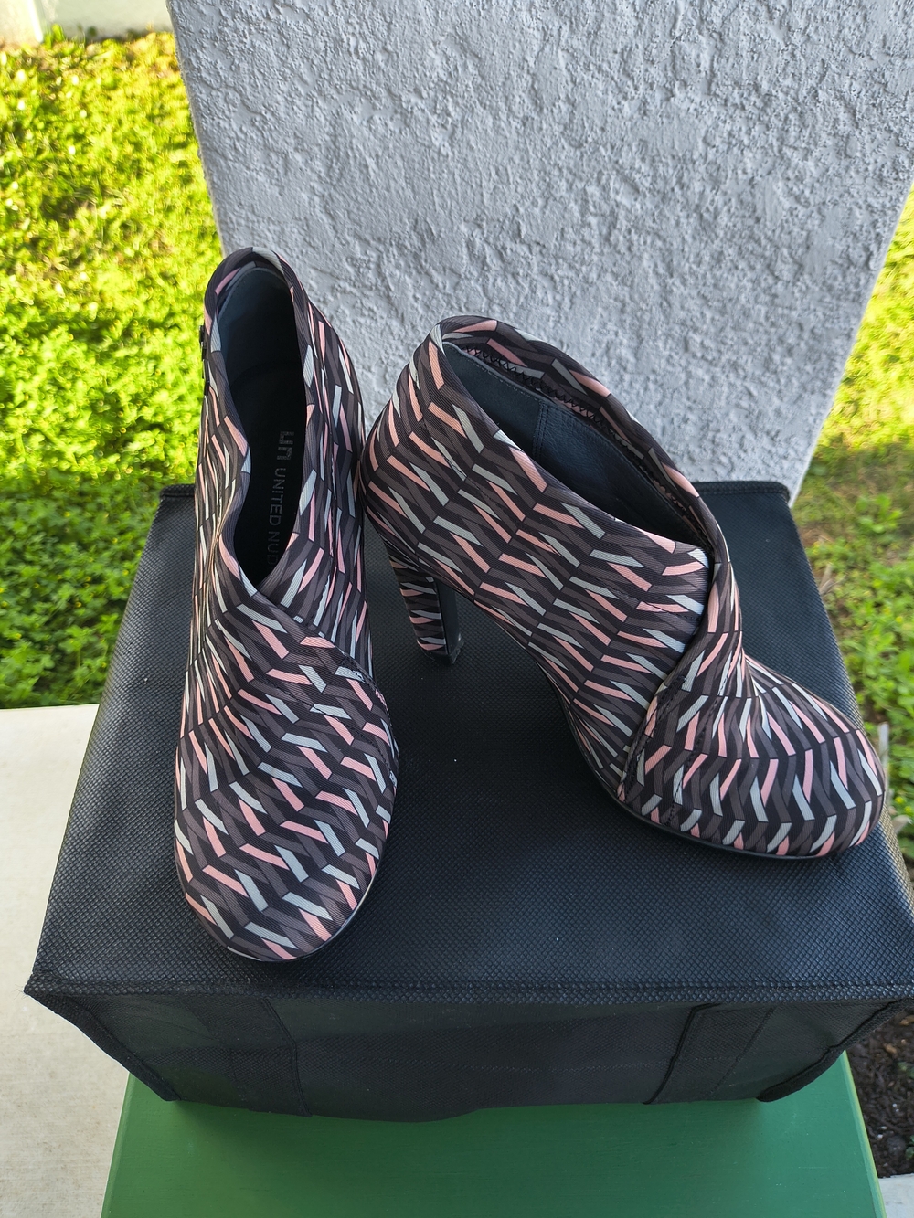 United Nude Pink and Black Geometric Ankle Booties